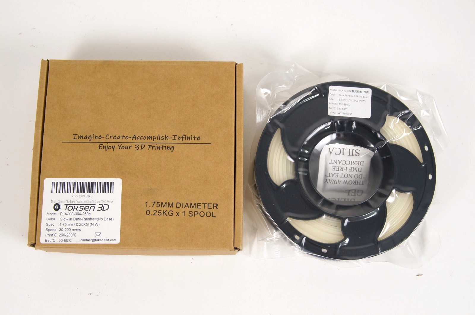 Toksen 3D Glow in Dark Rainbow Color Filament 1.75mm