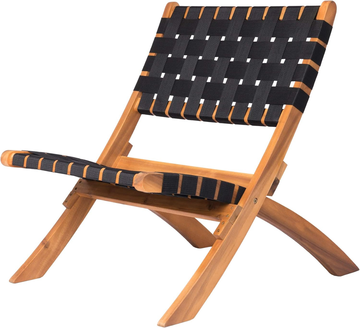 62774 Sava Indoor Outdoor Folding Chair Low Slung Portable Seating Solid Acacia