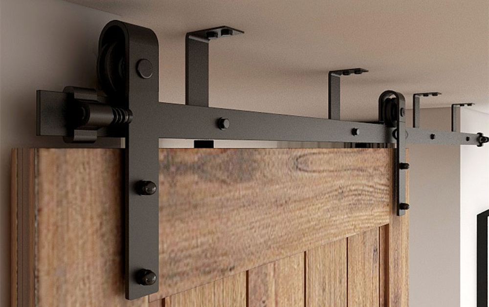 CCJH 4-16FTCeiling Bracket Mount Sliding Barn Door Hardware Track Kit Heavy Duty