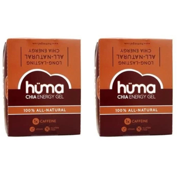Huma Products Chia Energy Gel - Chocolate - 1x Caffeine 24 Pckts Each (2 Boxes)