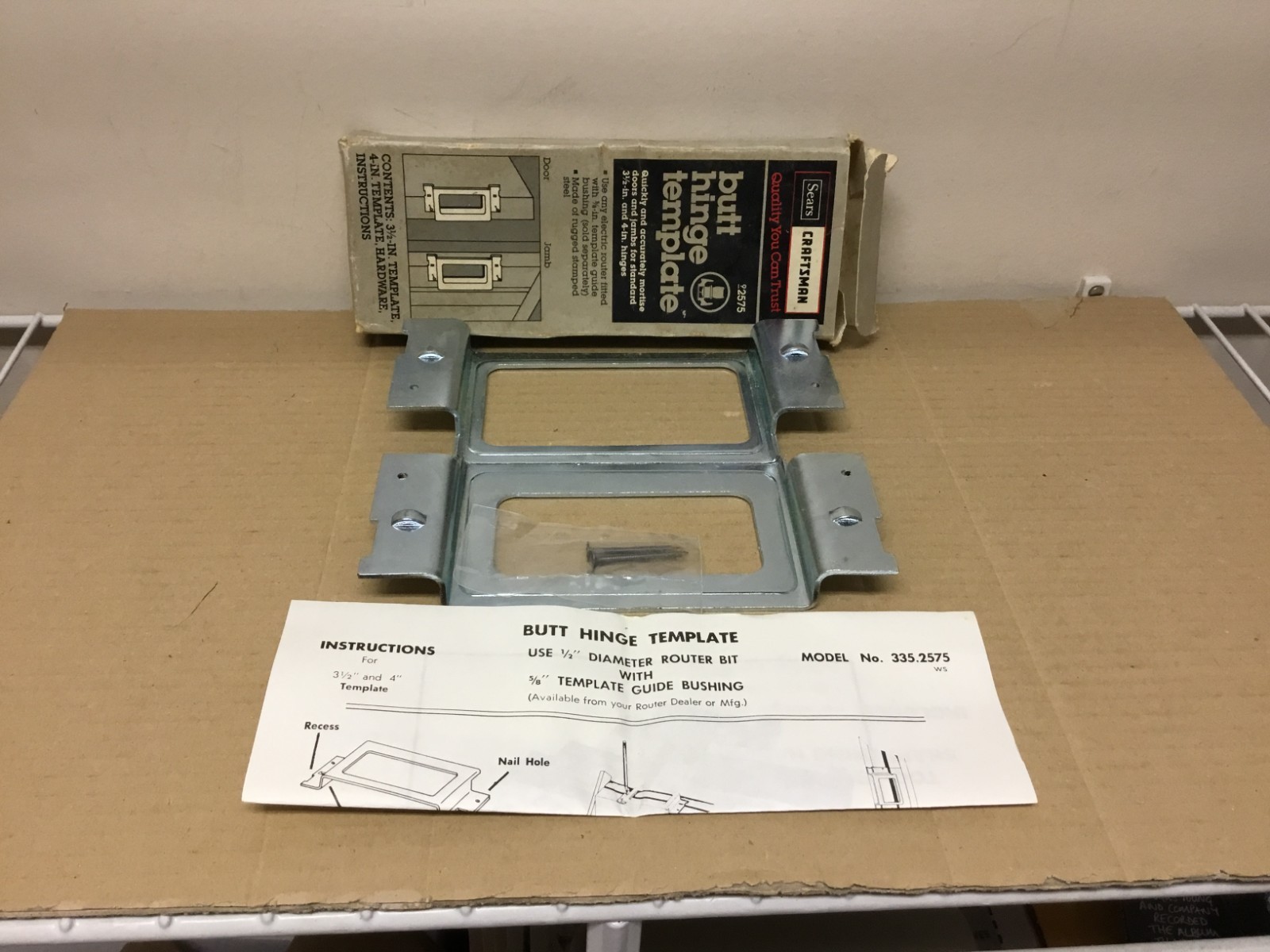 New Vintage Craftsman Butt Hinge Templates w/Original Box & Instructions #92575