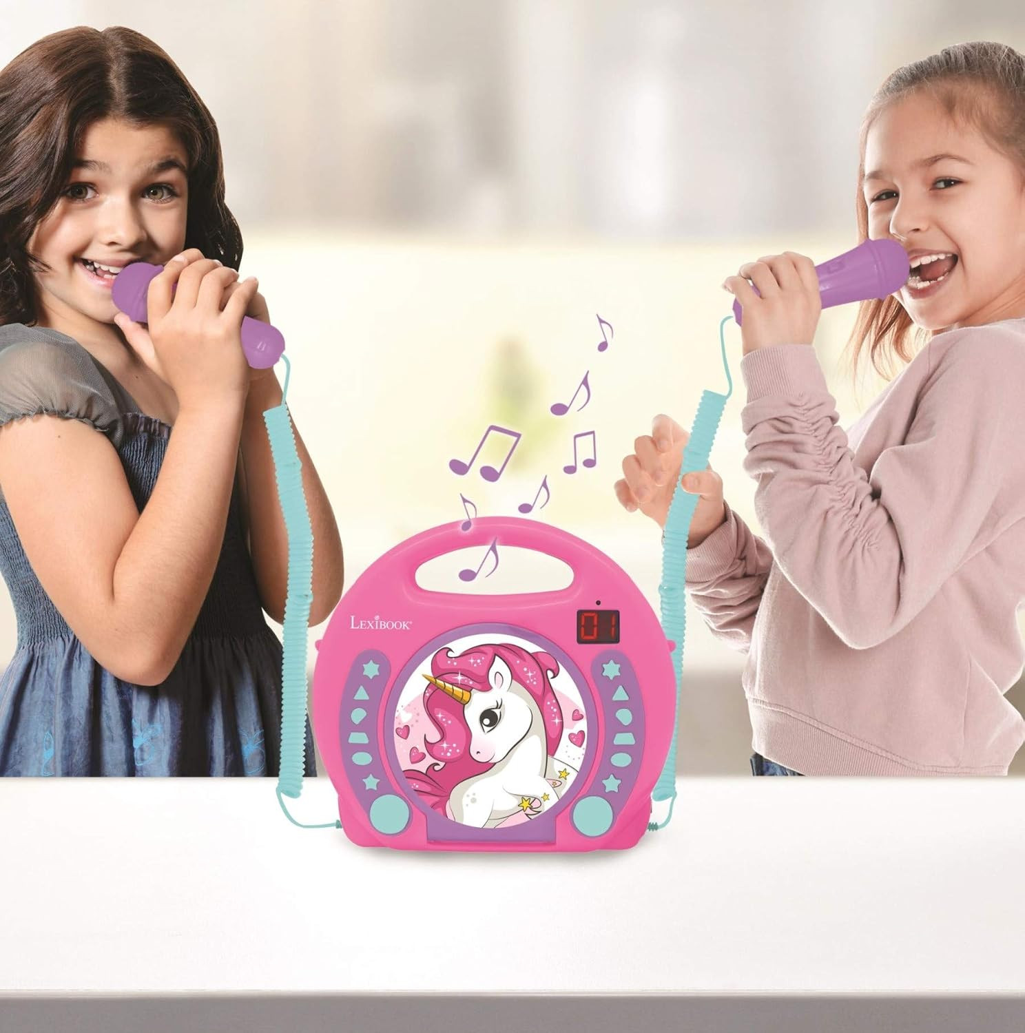 Unicorn - CD Player with Mics, Programming Function, Headphones Jack, for Kids,