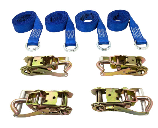 2" x 10' Blue Diamond Weave Lasso Wheel Strap w/ Swivel J Ratchets | Pack of 4