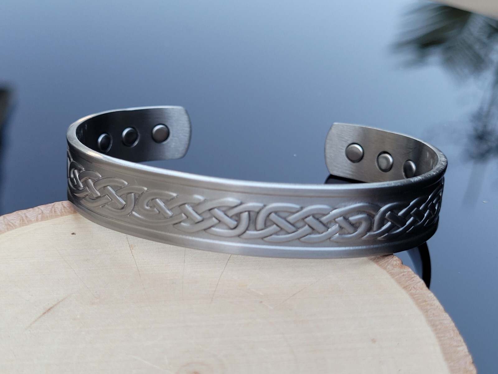 Silver Plated Solid Copper Magnetic Bracelet Arthritis Pain Therapy Cuff Celtic