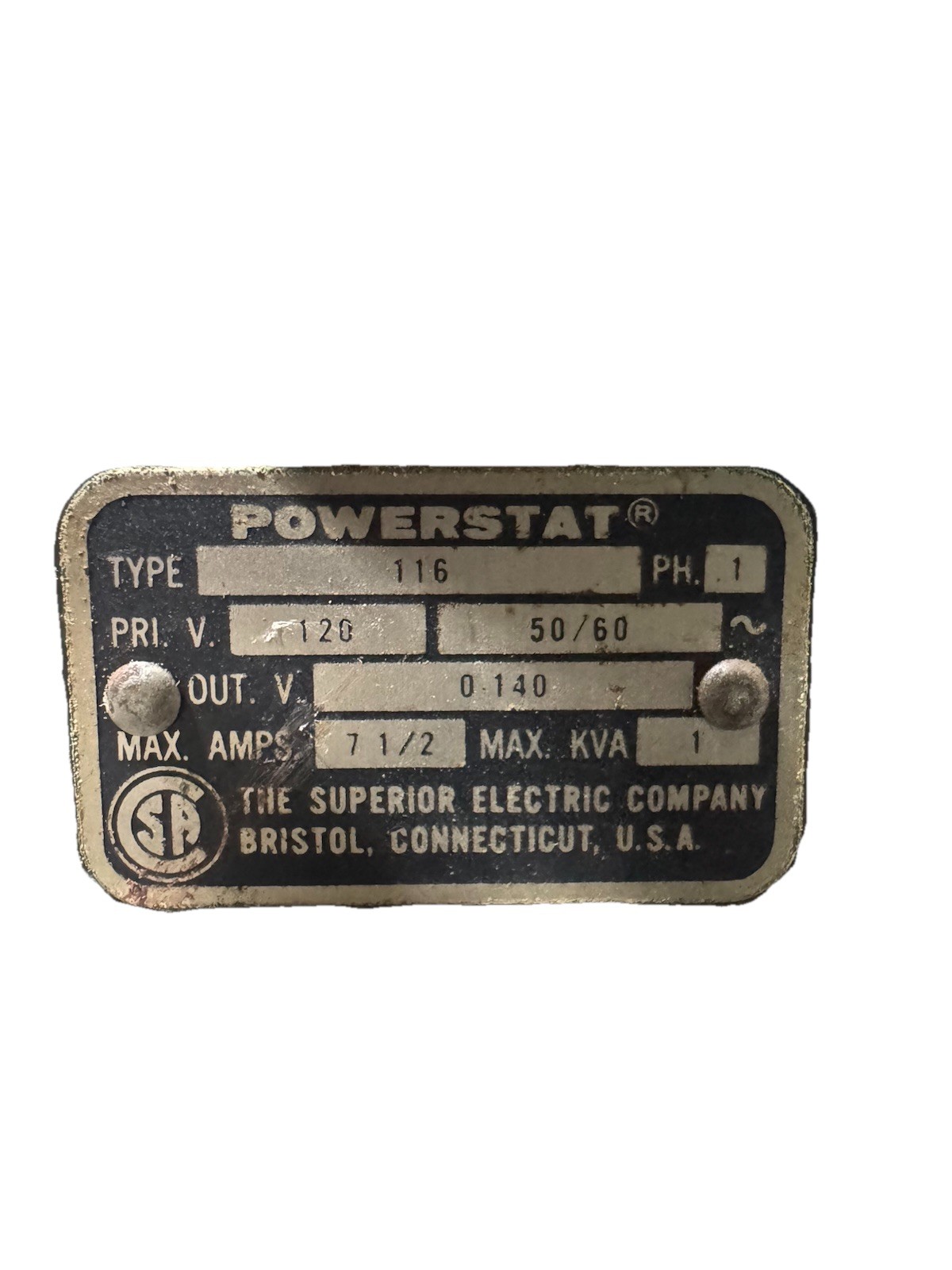 Variable Autotransformer Powerstat Transformer Type 116 0-140V 120V Input