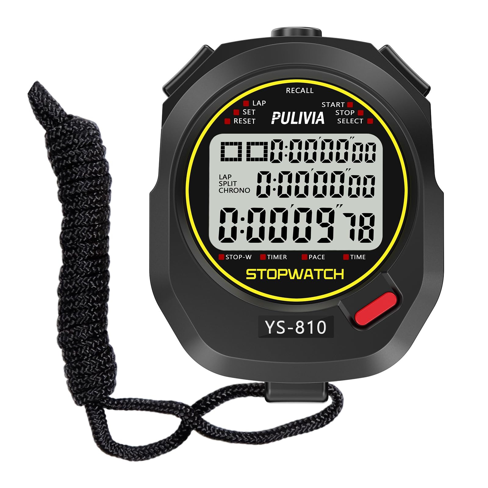 Stopwatch Timer 10 Splits/Laps Digital Stop Watch for Sports, Countdown Alarm...
