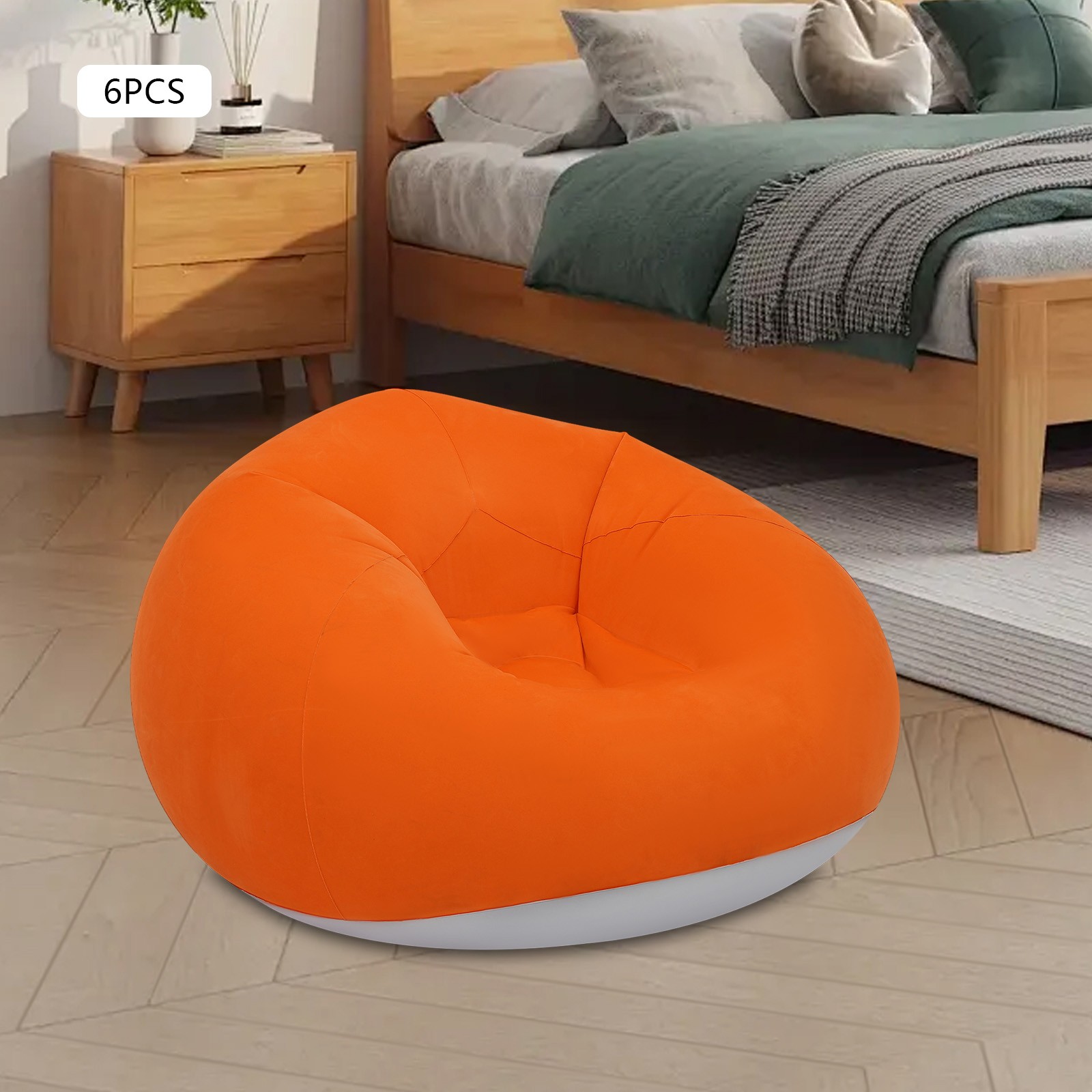 6 Pcs Inflatable Chairs Inflatable Sofa, Portable Inflatable Couch Orange