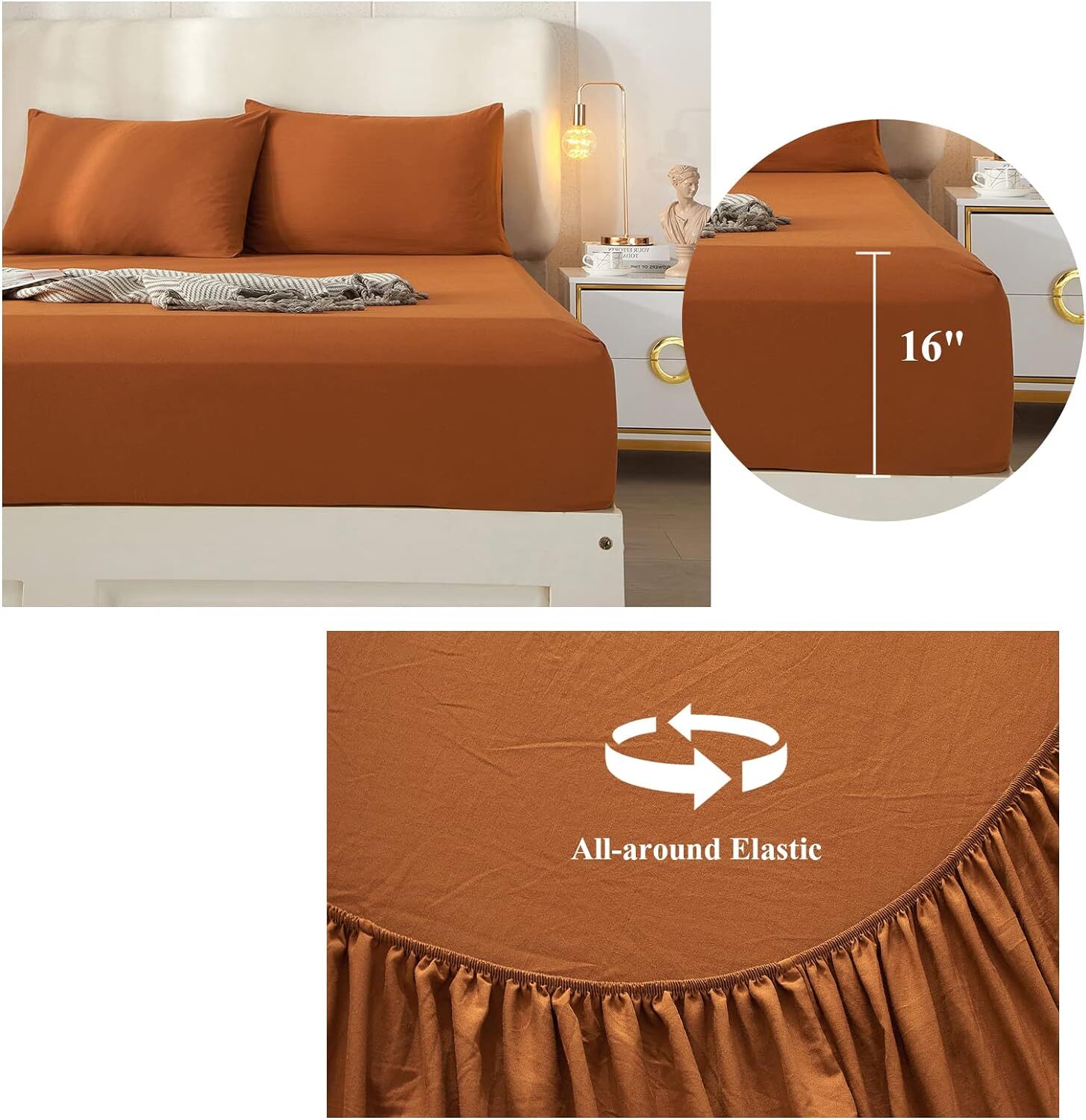 Caramel Pumpkin Sheets for Queen Size Bed,4 Piece Cooling Queen,