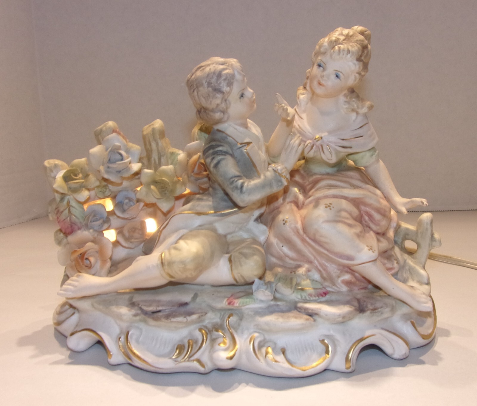 Vintage Arldalt Bisque Figurine Night Light & Music Box