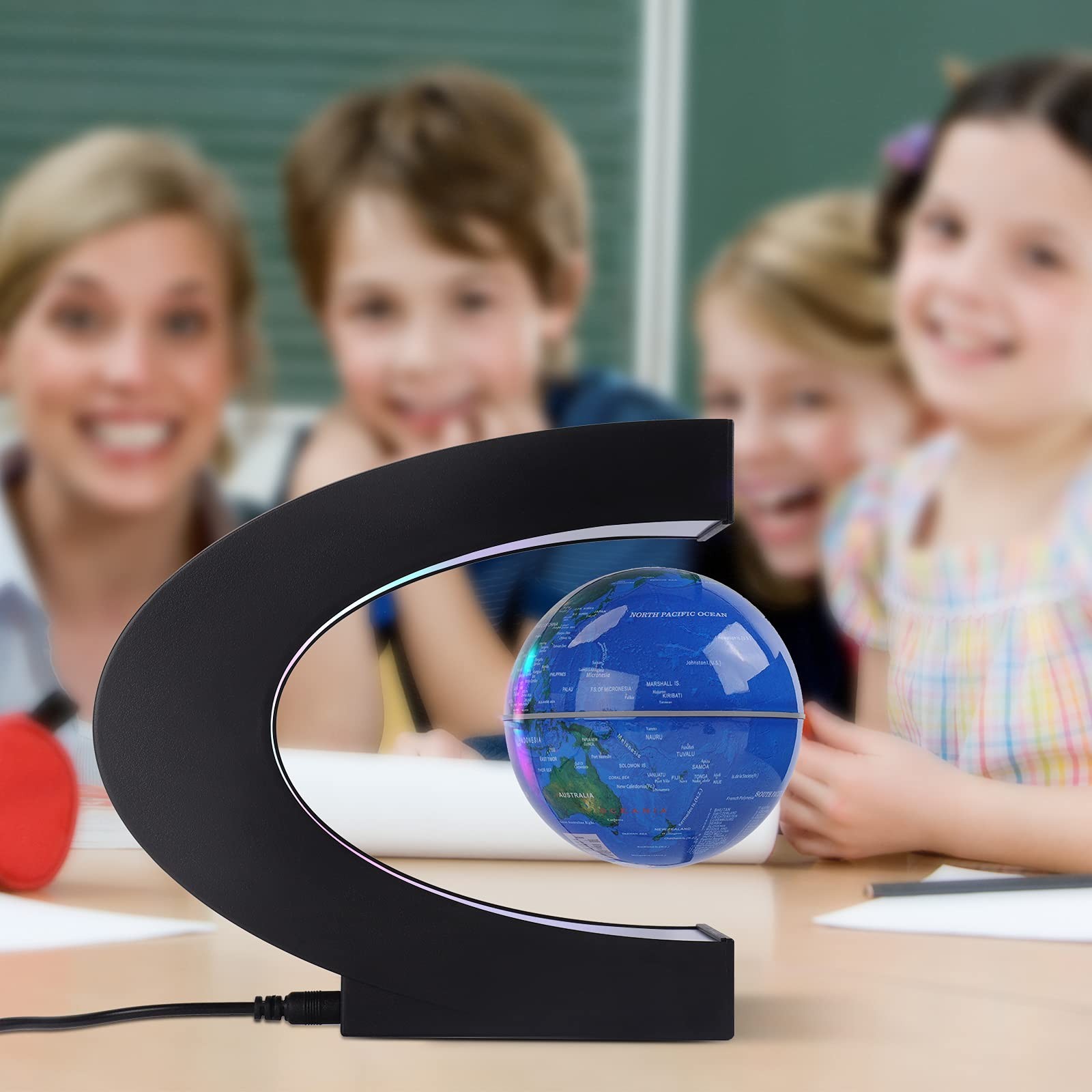 Anti-Gravity Floating Globe with LED Lights - Rotating Magnetic World Map Decor