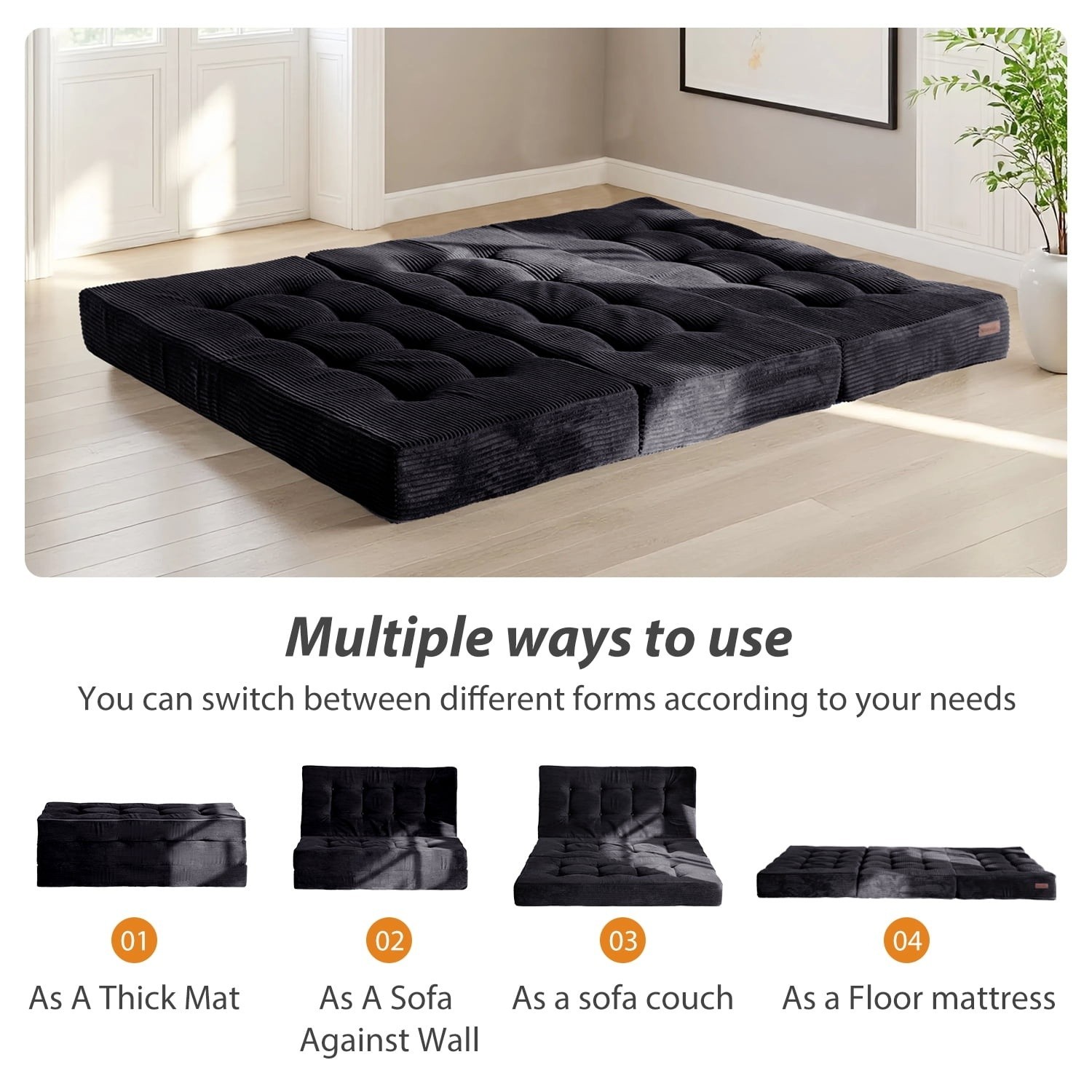 MAXYOYO 6 Inch Tri-fold Mattress, Tufted Folding Memory Foam Mattress 35" x 75"