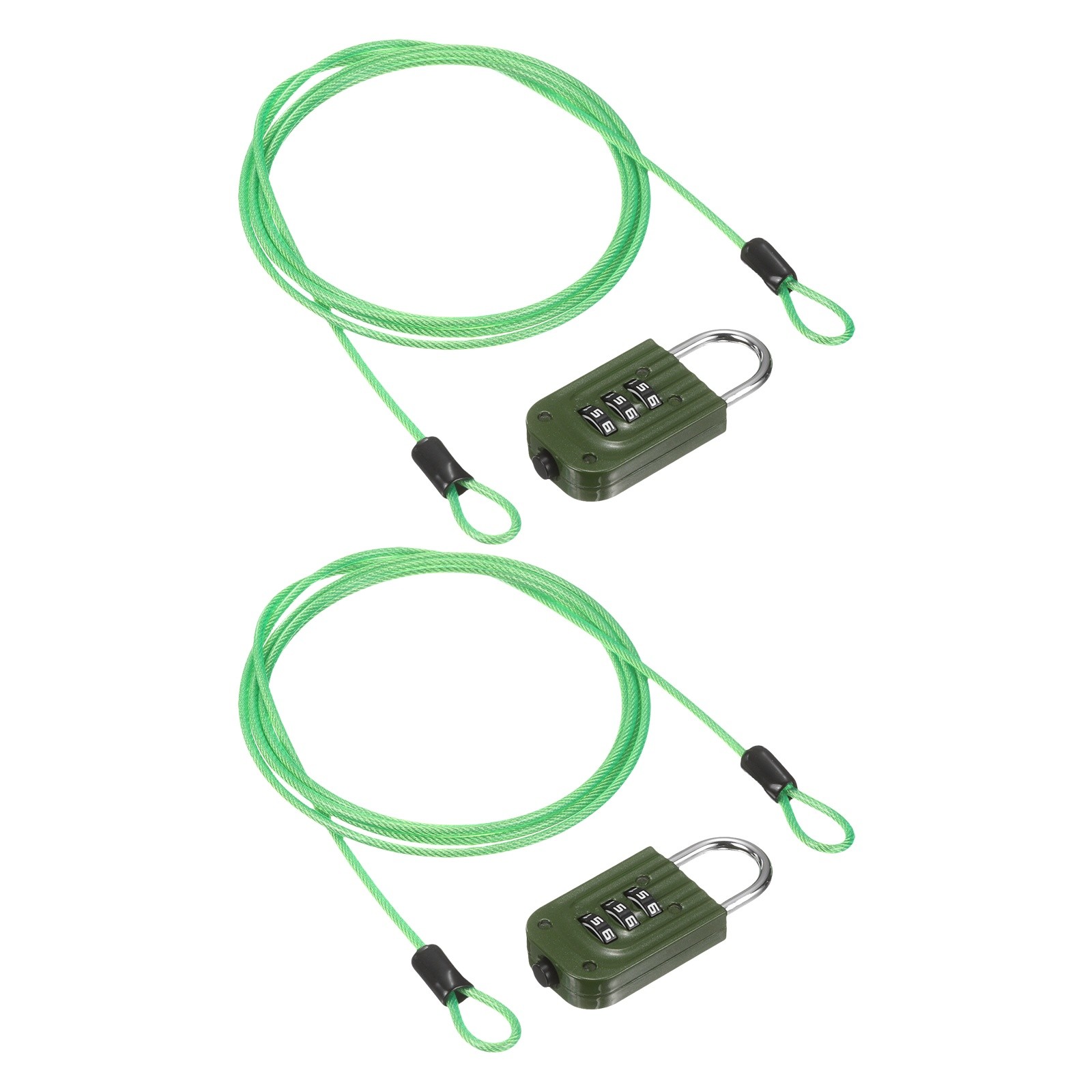 Security Cable with 3Digit Combination Locks, (6.56 ft x 3/32", Green)(2Pcs)