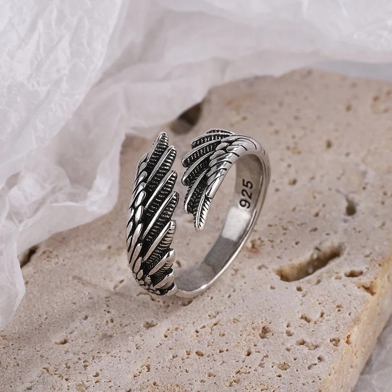 1 Pcs of 925 Sterling Silver Angel Wing Feather Adjustable Ring Wedding Jewelry!