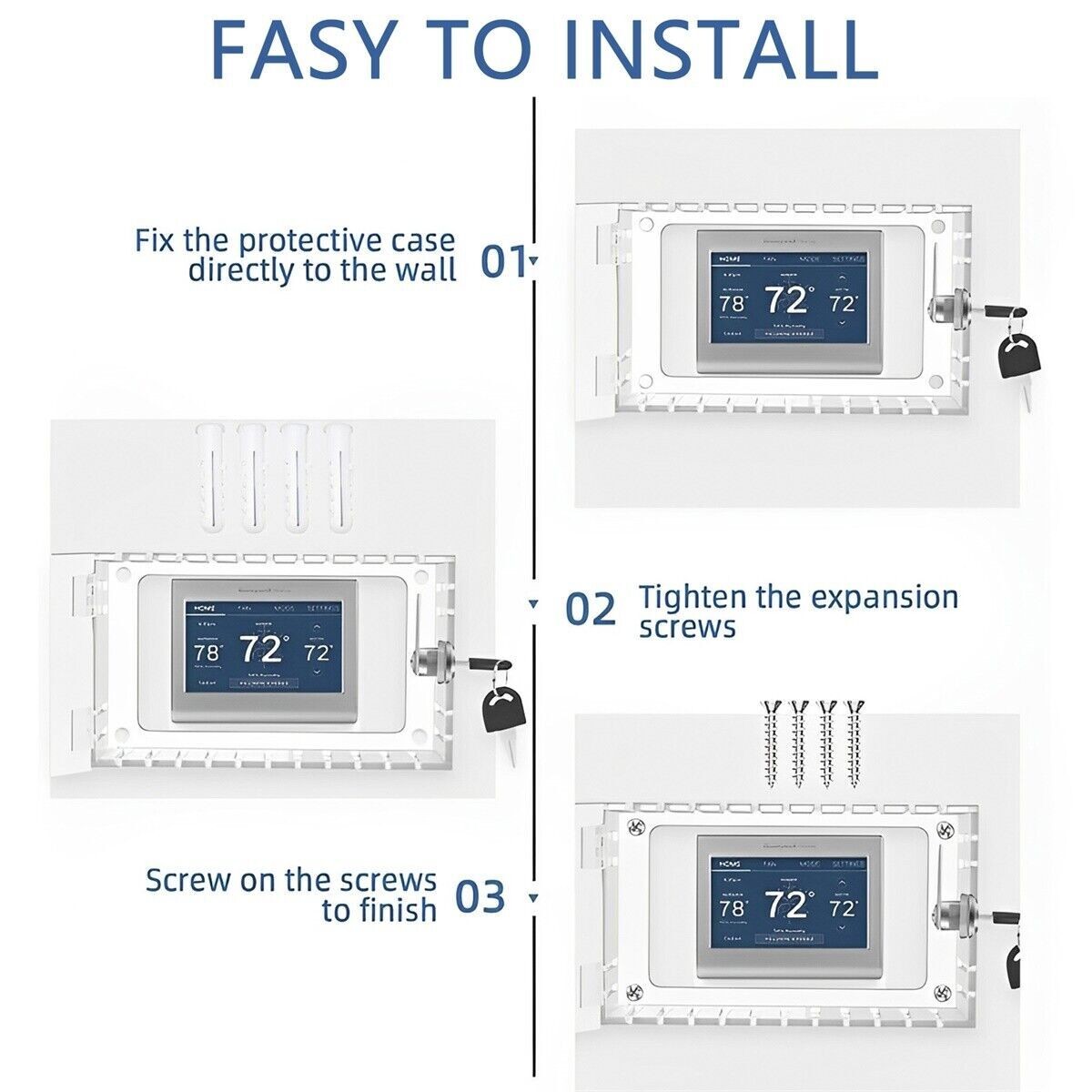 Secure Thermostat Guard Clear Cover Lock Box with 2 Keys for Enhanced Security