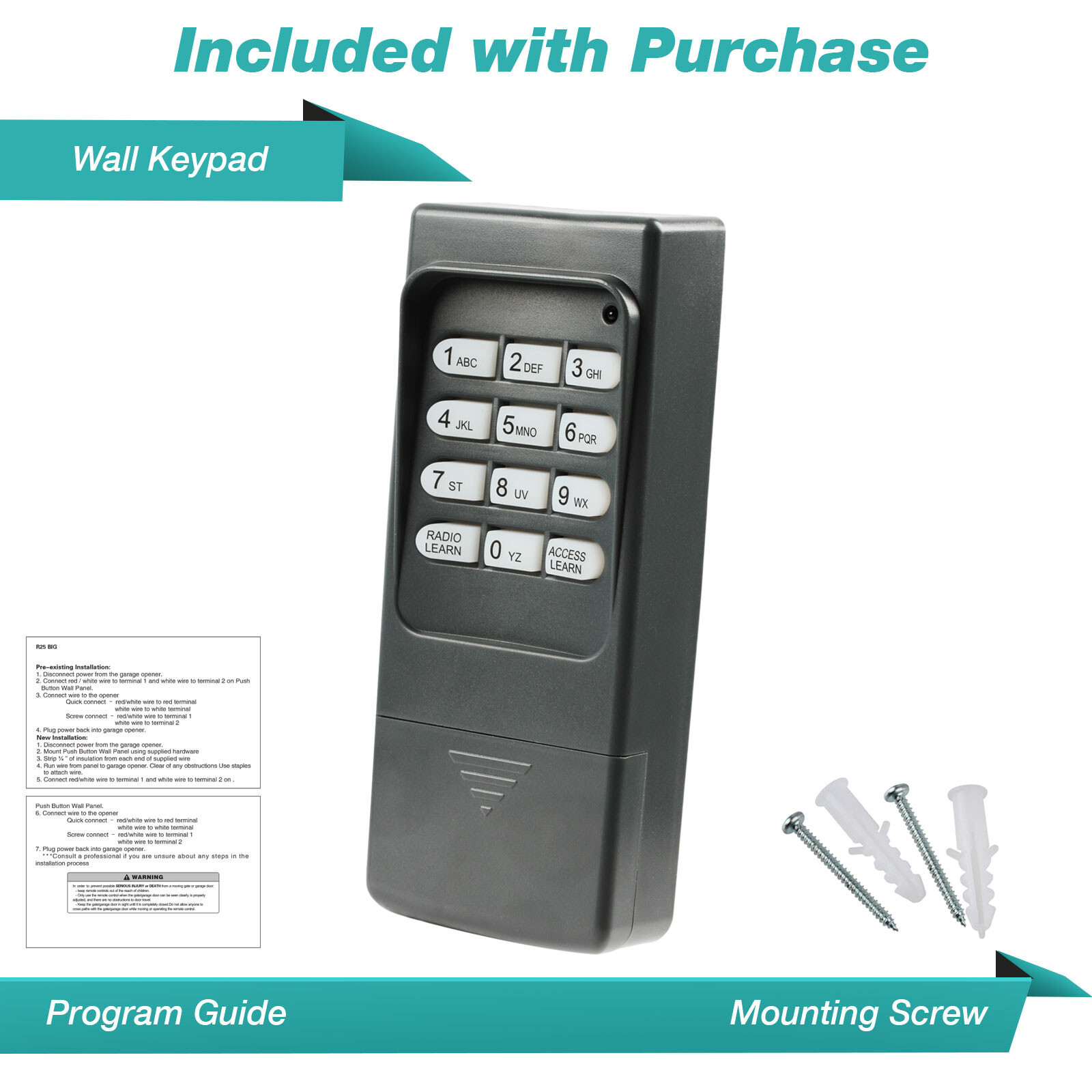 Replacement Garage Door Opener Wireless Wall Keypad for Multi Code 420001