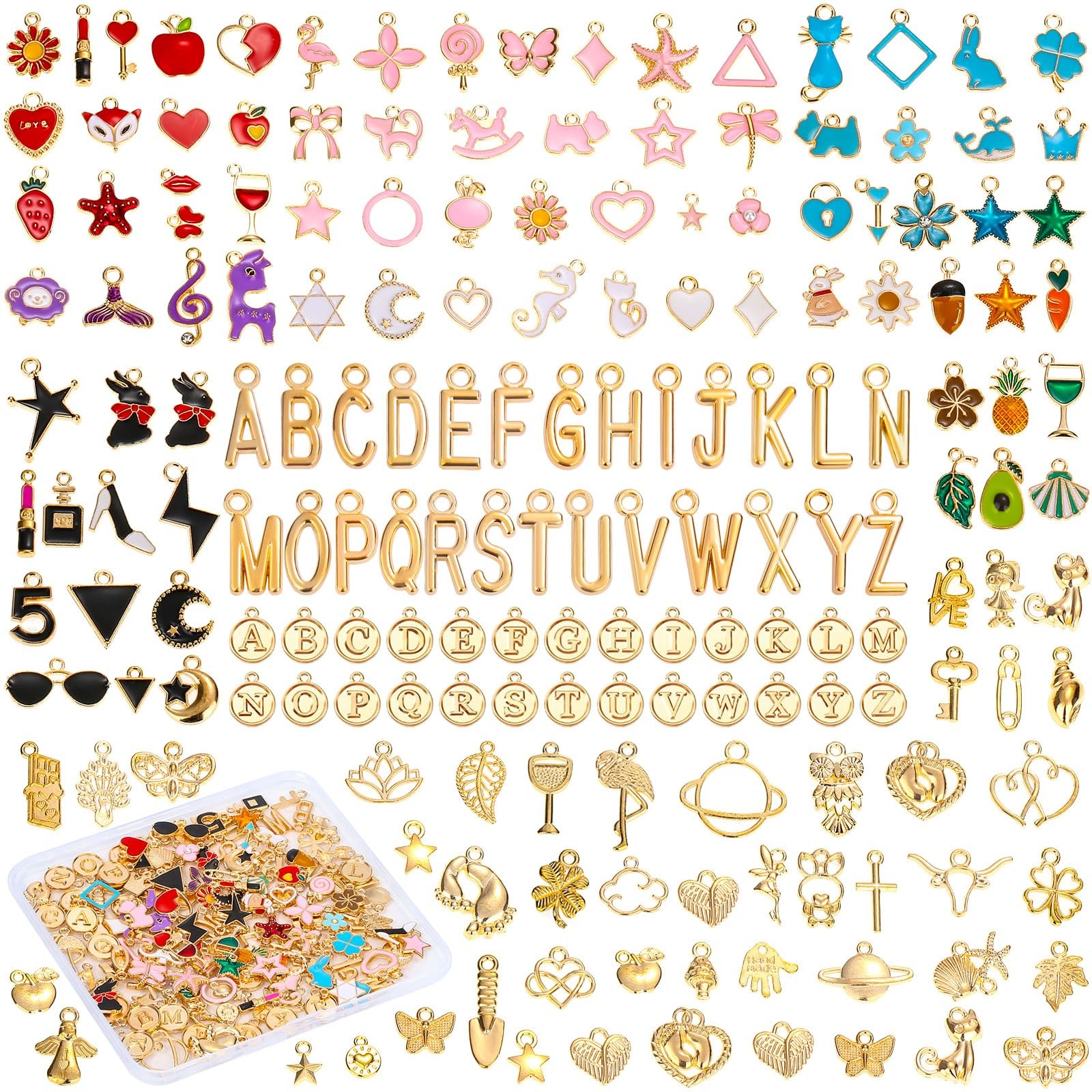 3 Types 172 Pcs Charms for Jewelry Making with Jump Rings, Bulk Enamel KC Let...