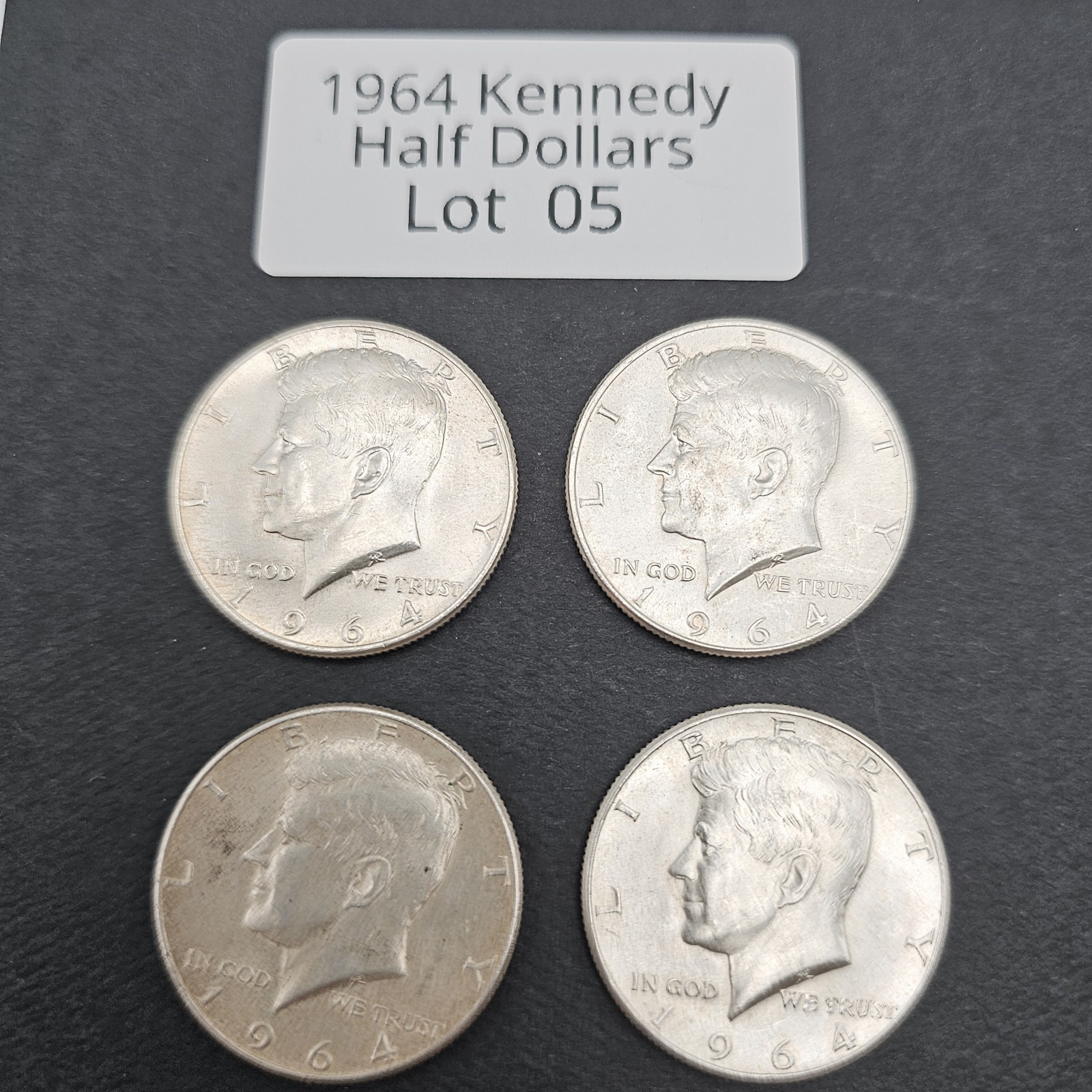 1964 Kennedy Half Dollars Philadelphia 90% Silver - Lot of 4 Coins - Lot #5 of 9