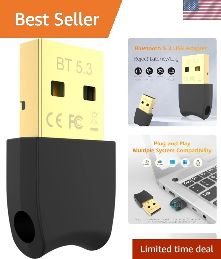 Compact Plug & Play Bluetooth 5.3 Dongle for PC, Laptop, Speakers and More