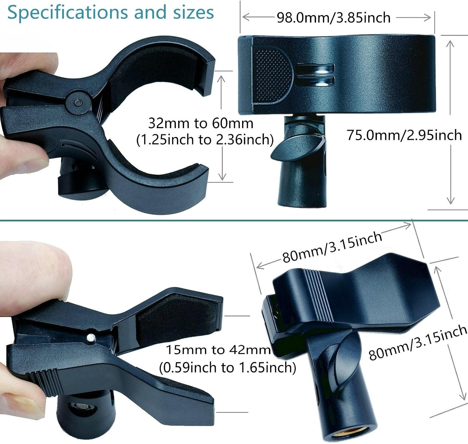2 Pack Universal Microphone Clip Holder for Dynamic & Condenser Mics - Adjustab