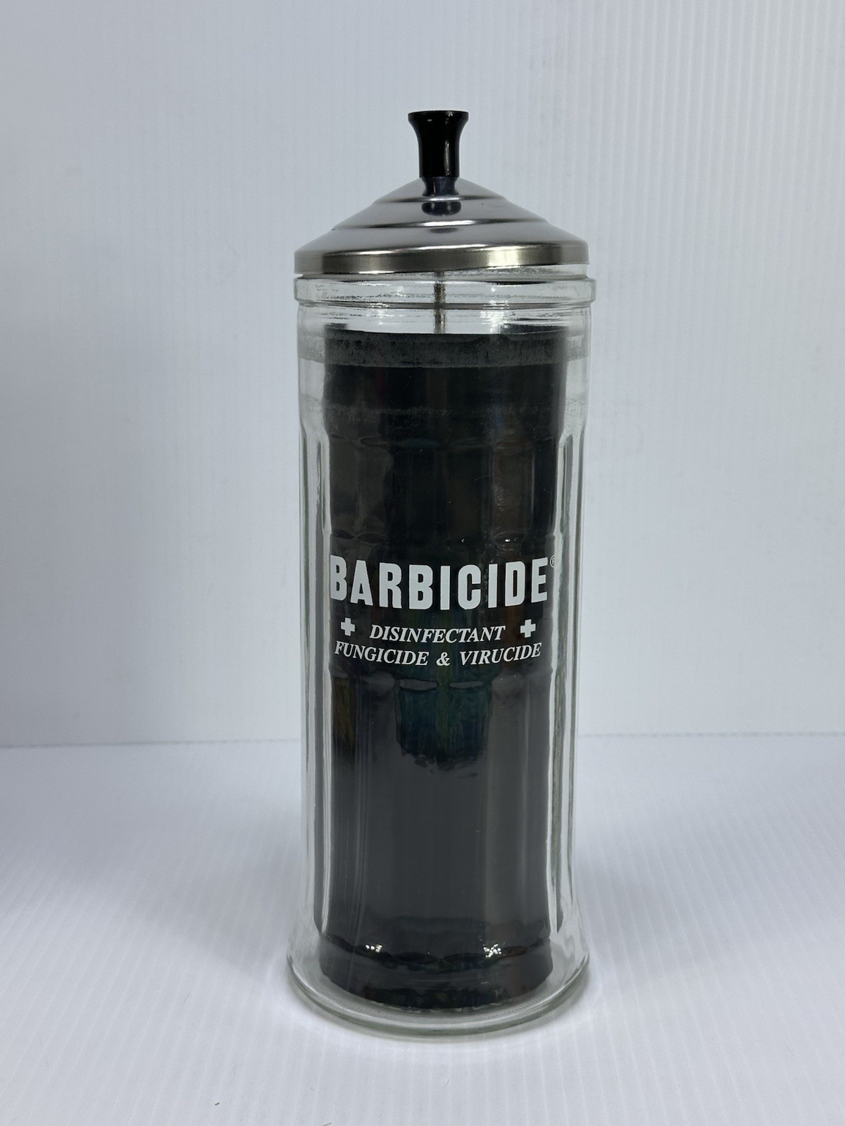 Vintage Barbicide Jar Glass Barber's Shop Decor Comb Storage Disinfectant King