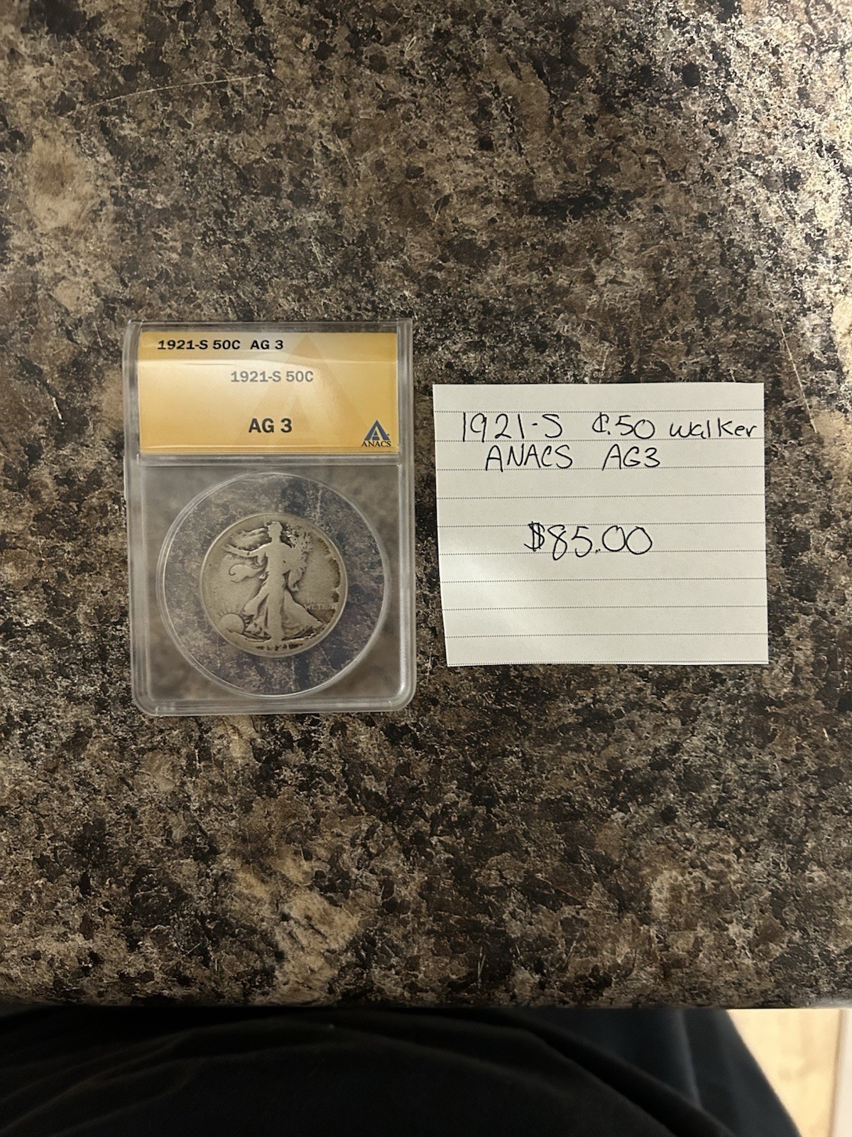 1921-S Walking Liberty Half Dollar 50C S Mint Mark Silver Business ANACS AG3