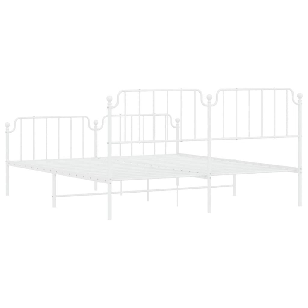 Bed Frame White Powder-Coated Steel Full Bed Frame Rectangular