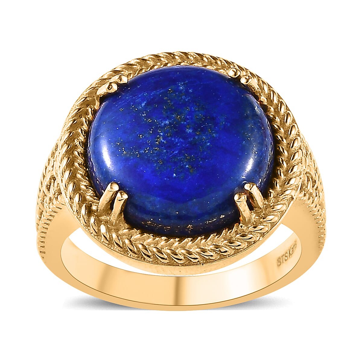 18K Yellow Gold ION Plated Lapis Lazuli Solitaire Ring Jewelry Gift Size 9 Ct