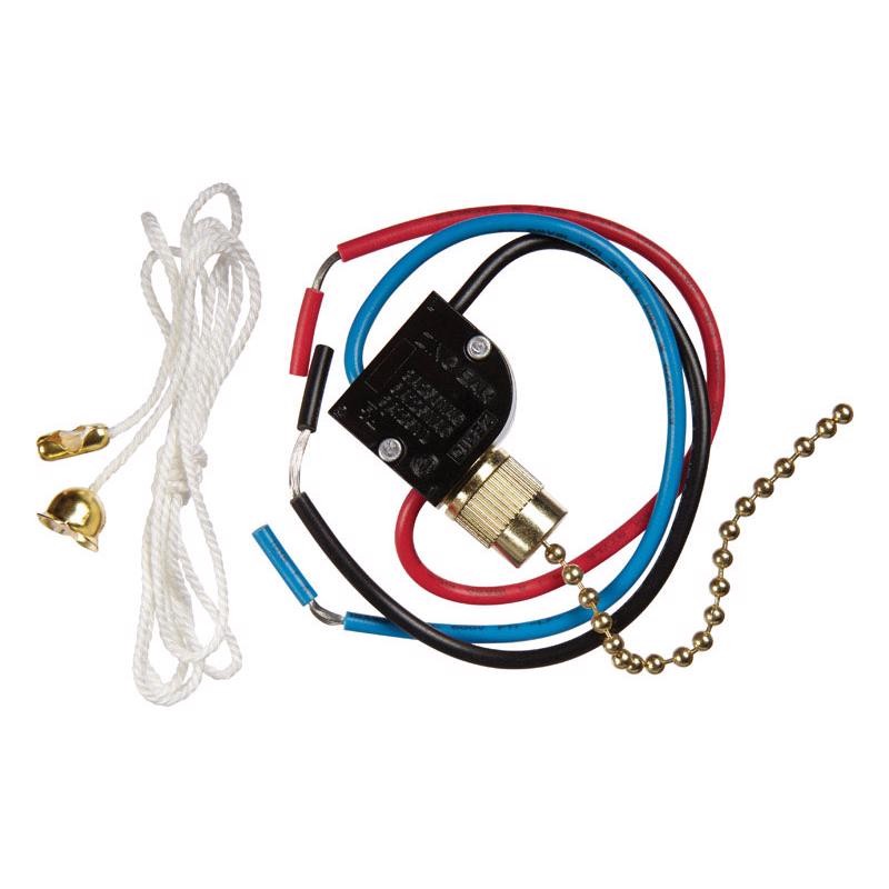 Jandorf 61200 3A 125V 2-Pole 4-Position 3-Wire Terminal Brass Pull Chain Switch