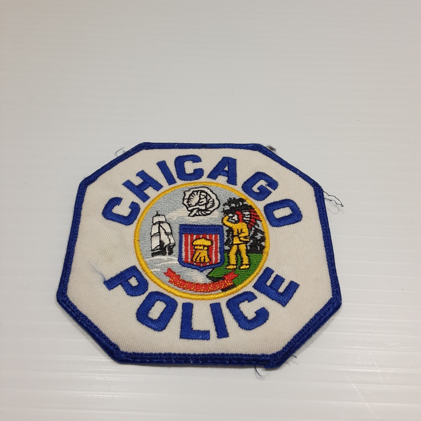 Chicago Police Department Shoulder Patch White w/ Blue Letters Uniform Take Off