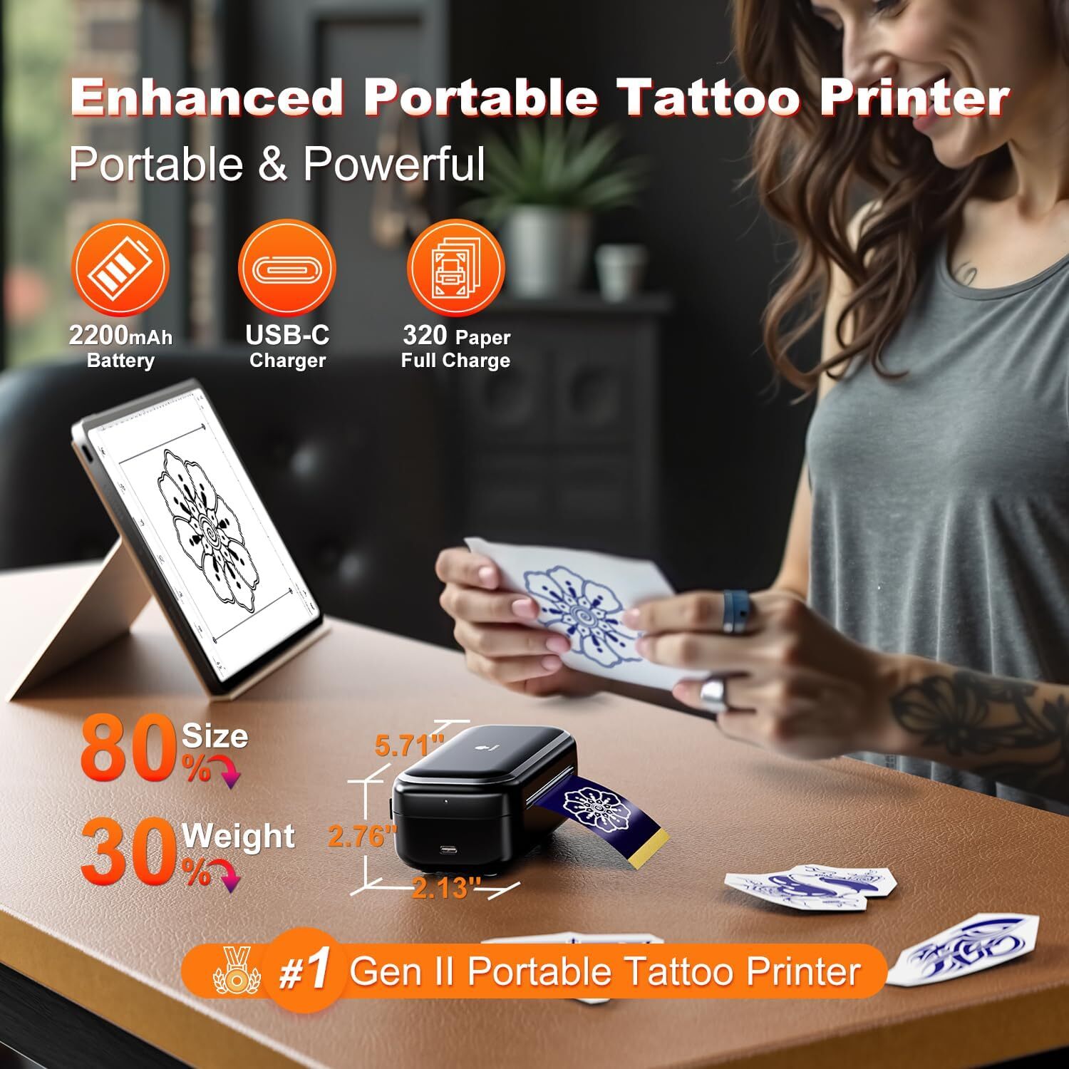 Phomemo TP31 Tattoo Stencil Printer Mini Tattoo Printer w/ 30pcs Transfer Paper