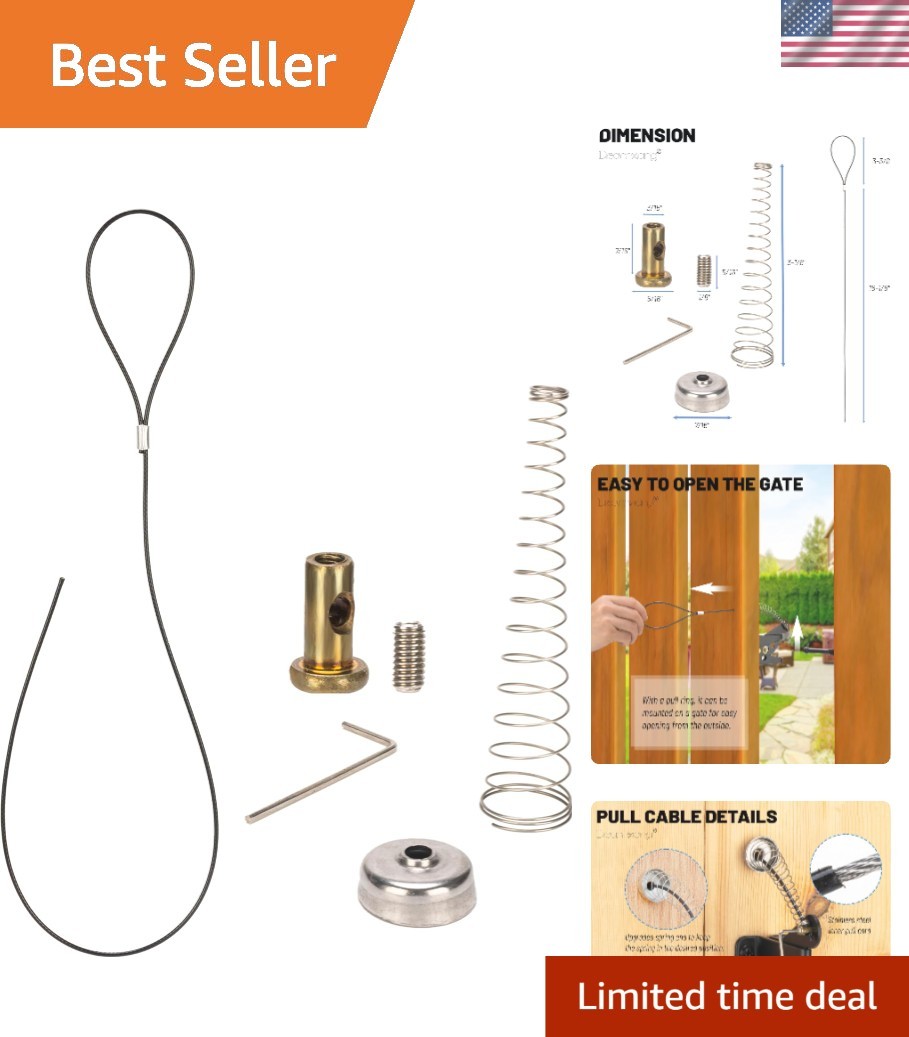 Outdoor Gate Latch Kit - Easy One-Hand Operation with Adjustable Cable