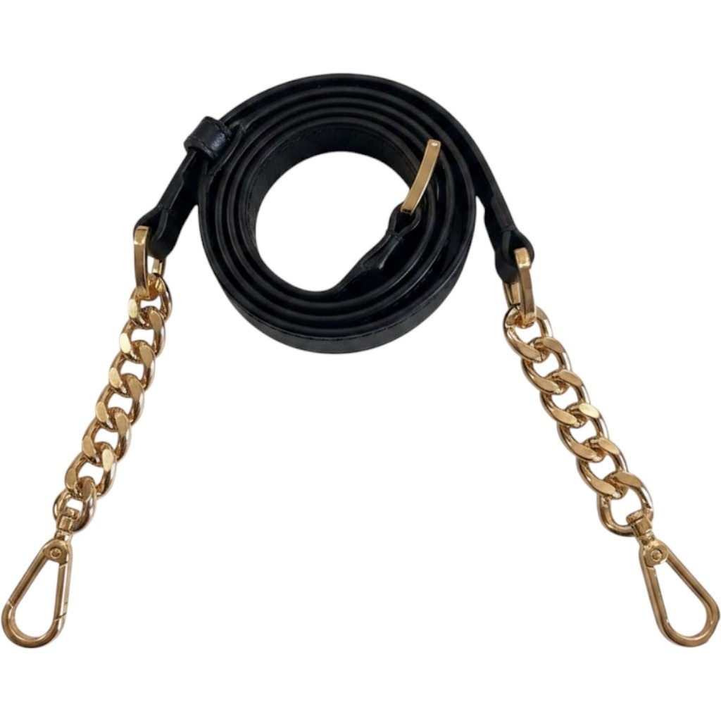Michael Kors Black Leather Crossbody Strap Gold Chain Hardware Adjustable Buckle