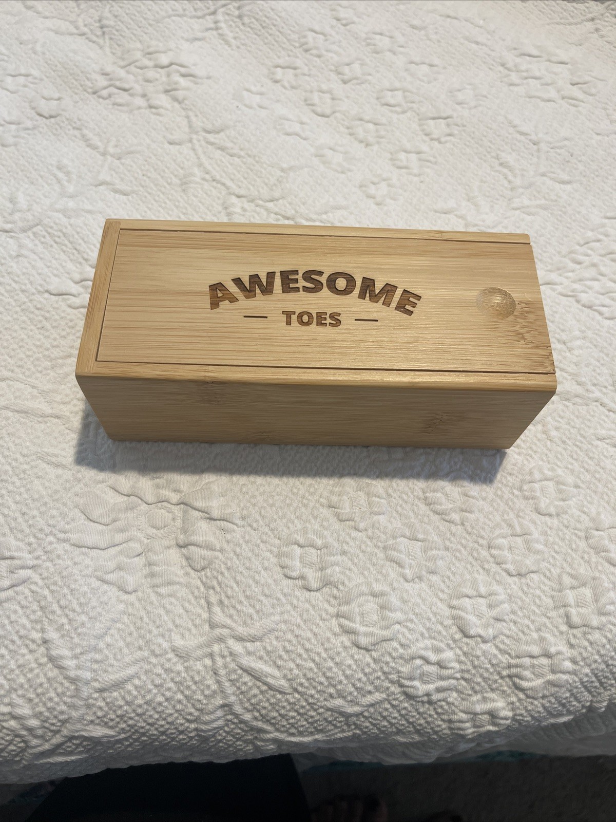Awesome Toes Wood Box With Slide Lid