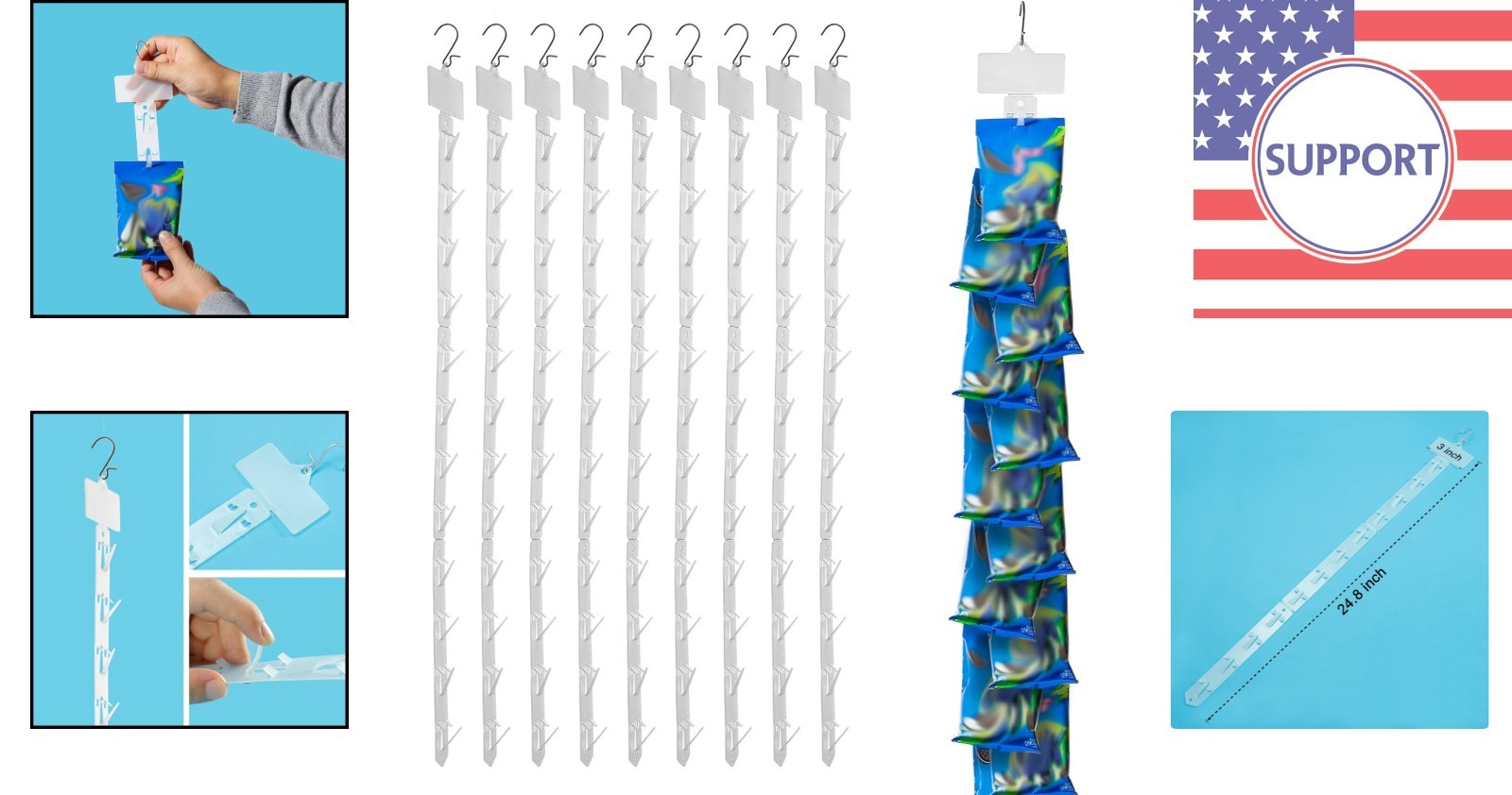 Durable Plastic Merchandise Hanging Strips: 10 Hooks & Maximum 35lb Capacity