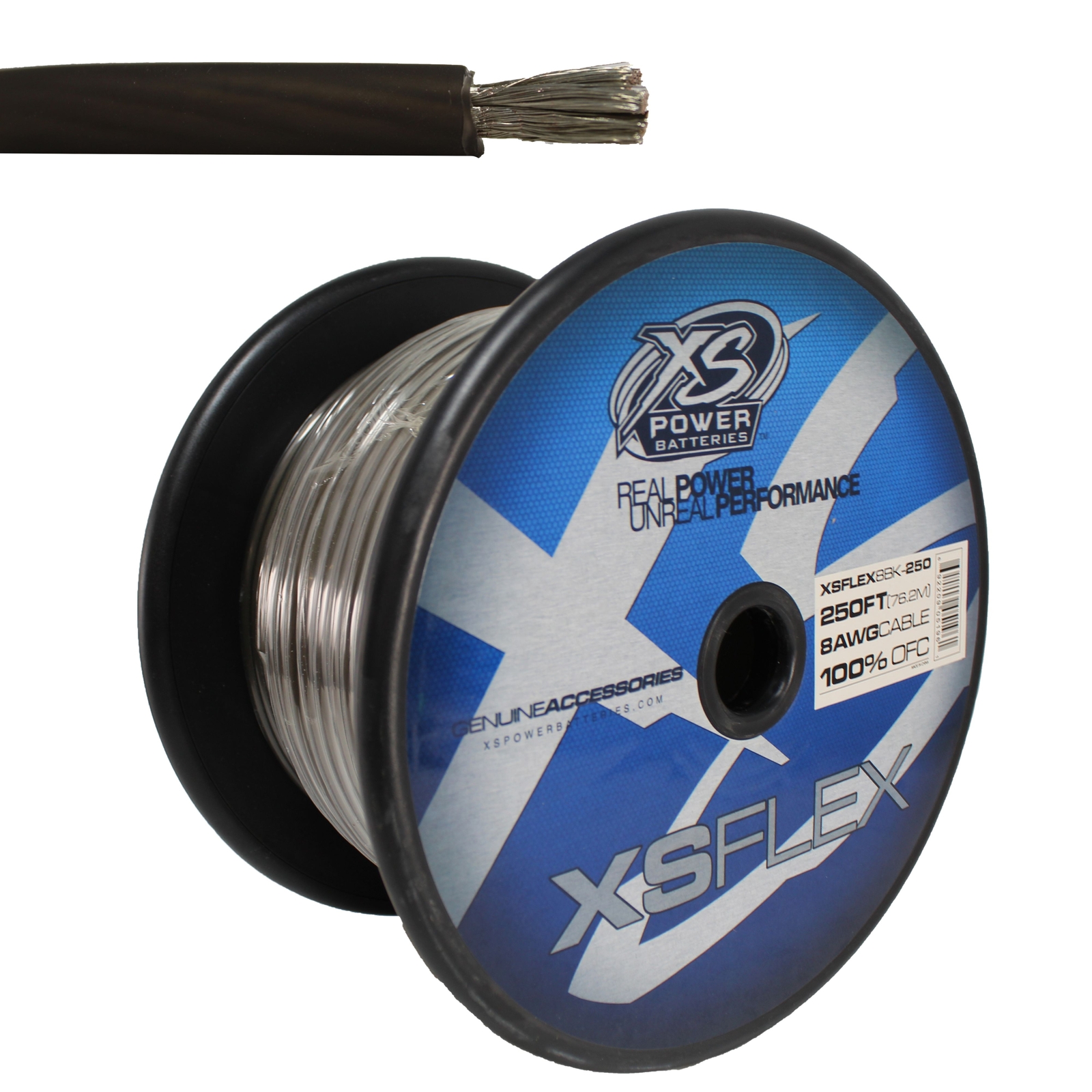 XS Power 8 AWG 100% OFC XS Flex Power/Ground Wire Black Lot Cut By The Foot