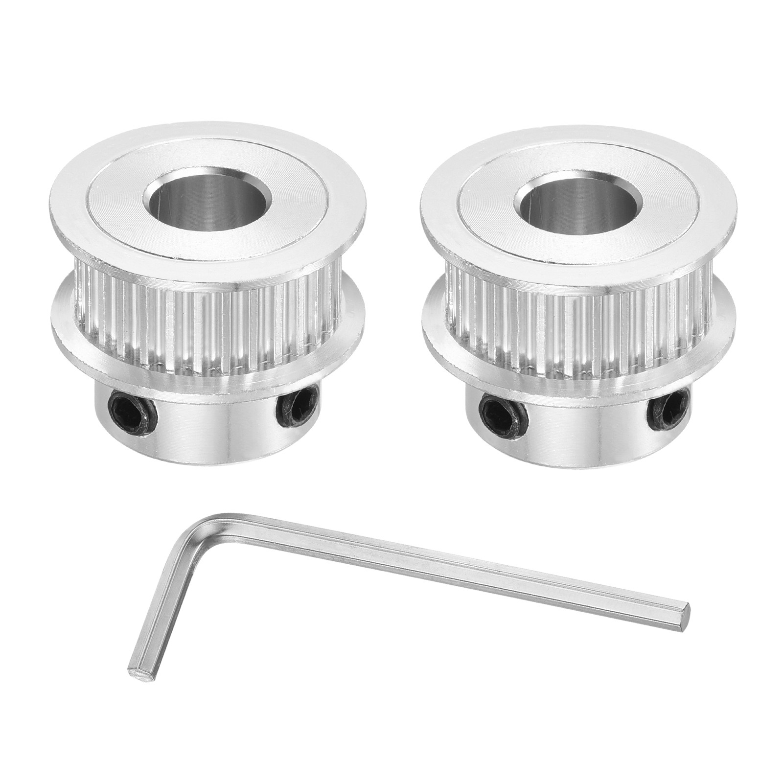 2 Pcs 2GT Pulley 30 Teeth 8mm Bore with Hexagonal Wrench for 6mm Belt Silver