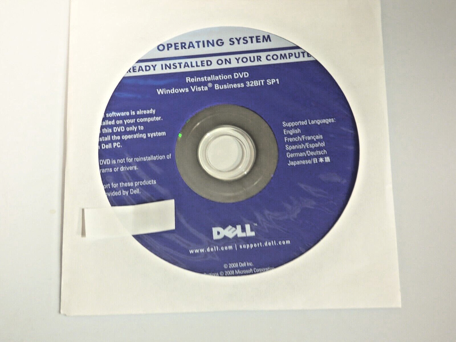 Dell Windows Vista Business w/ SP1 32-bit Re-Installation DVD Disc Unused