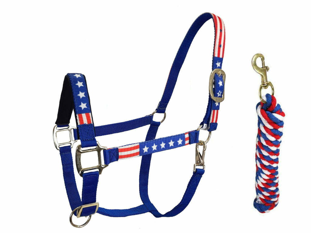 Derby Originals Patriotic Stars and Stripes Nylon Horse Halters w Matching Lead