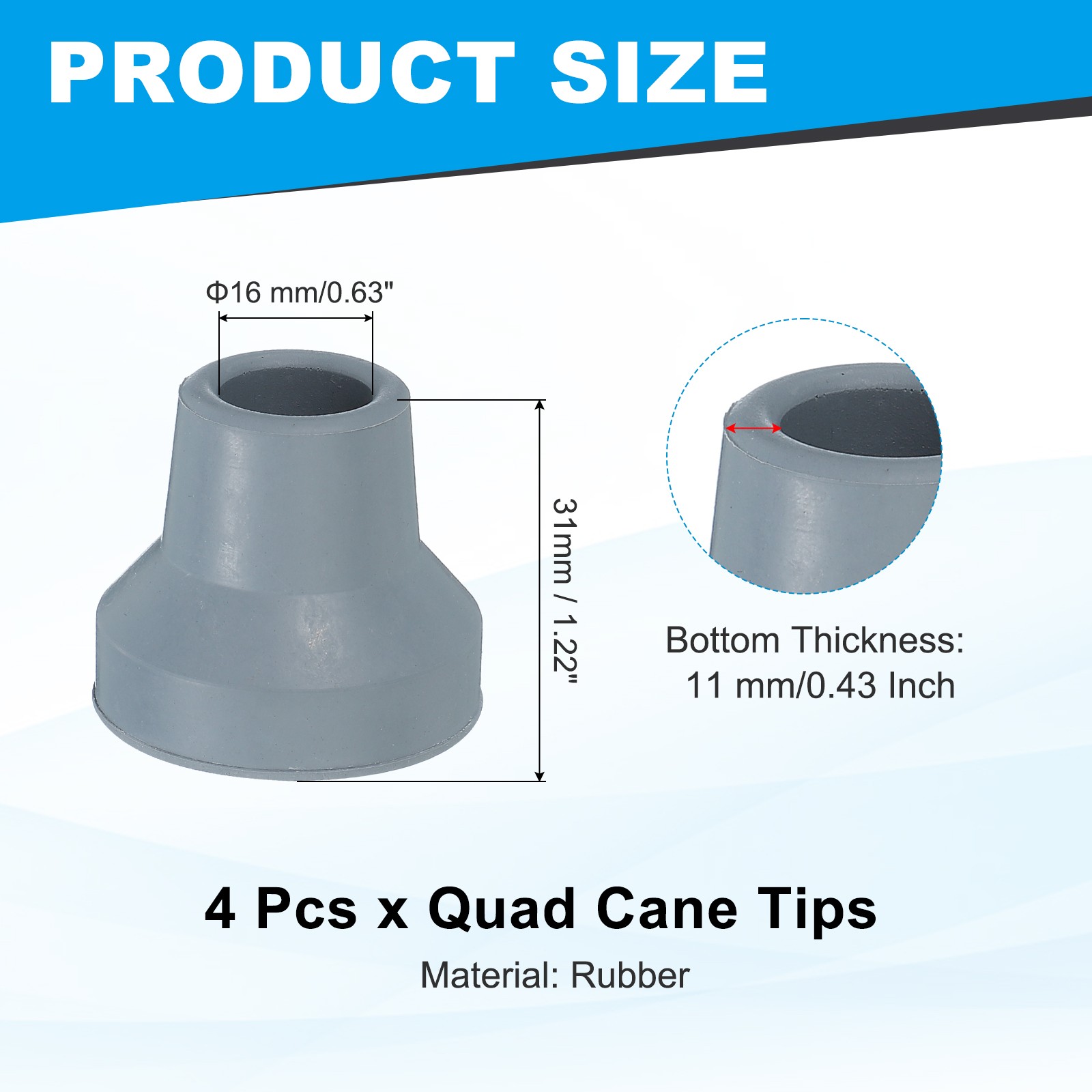 Quad Cane Tips 5/8 Inch, 4 Pcs Walking Cane Accessories, Gray(Style 3)