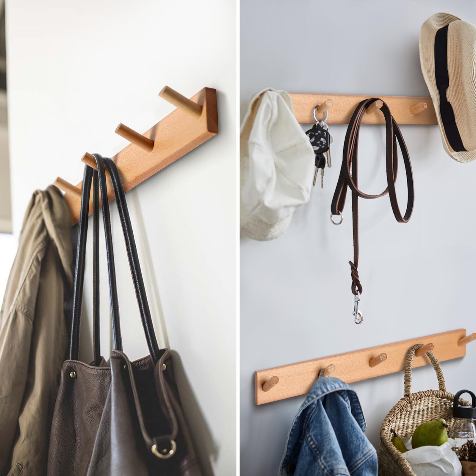 evory 2 Pack Coat Rack Wall Mount, 17 2 Mount-Beech wood