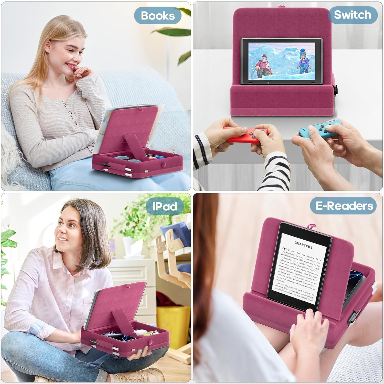 Tablet Pillow Stand W/ Storage Foldable iPad Holder Lap Desk & Bed Angle