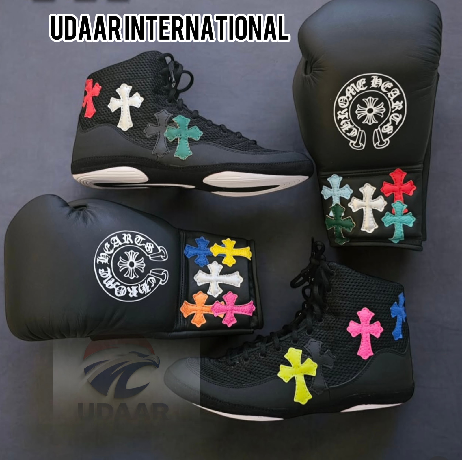 Luxury Custom Chrome Heart Shoes & Boxing Gloves – Premium Quality Craftsmanship