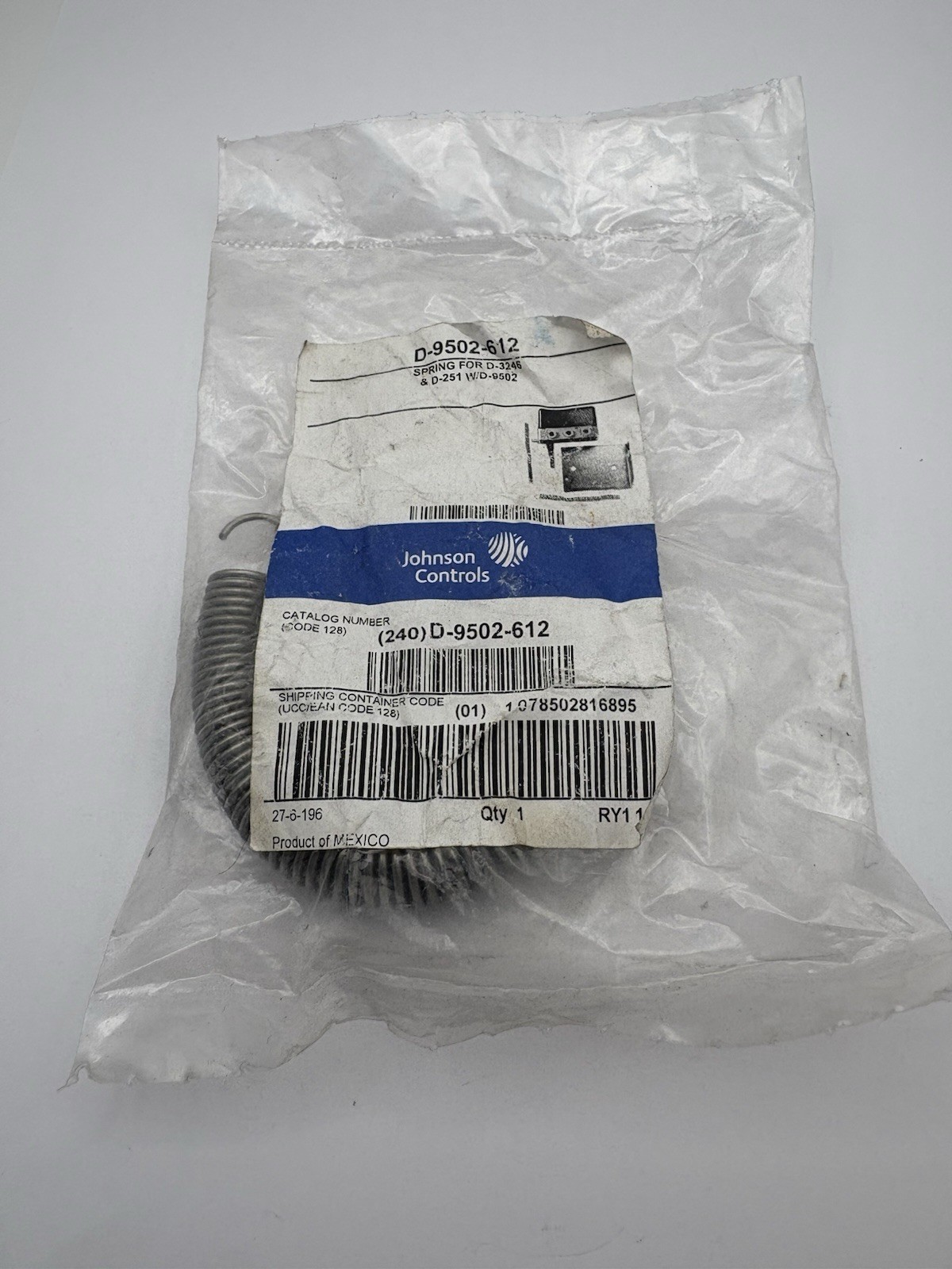 Johnson Controls D-9502-612 Damper Positioner Spring