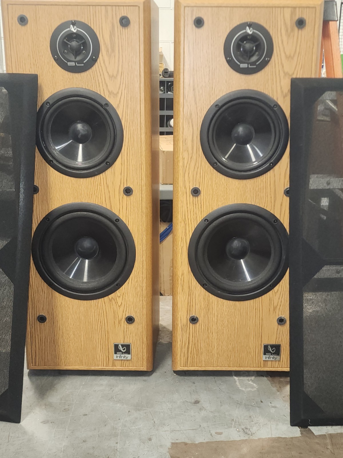 INFINITY SL40 TOWER SPEAKERS SOLID OAK VERIFIED WORKING SOUND SYSTEM Vtg Speaker