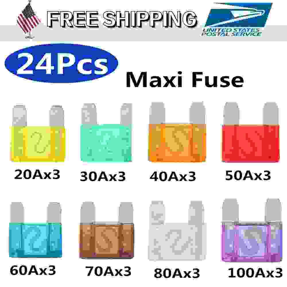 24PCS Assortment 20-100Amp Large Maxi / APX Blade Fuse Kit Auto Car Truck SUV