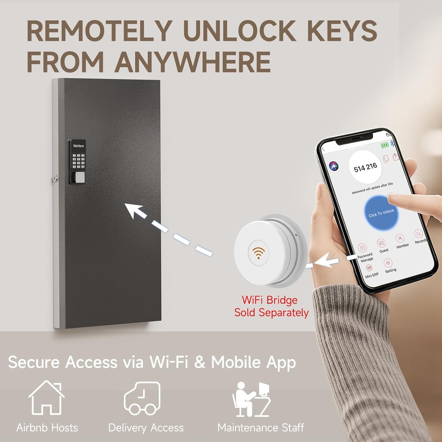 WeHere 120 Key Lock Box Wall Mount, APP 120 keys(smart), Black