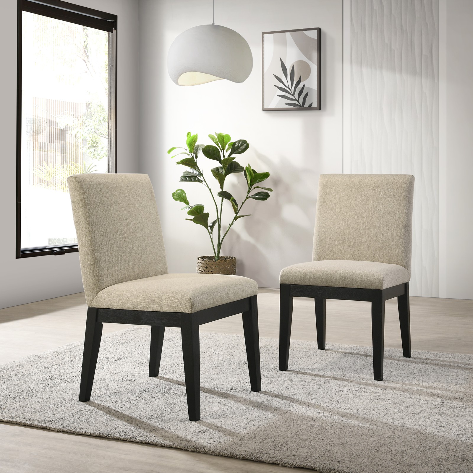 Furniture Rocco Contemporary Solid Wood Dining Chairs, Set of 2, Beige