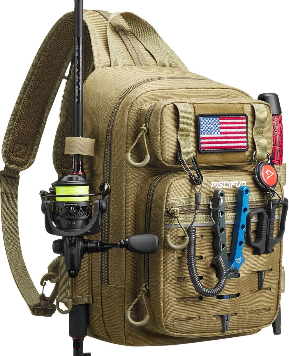 Fishing Backpack Tackle Bag with 2 Rod Holders, Multi-Compartment Storage, MOLLE