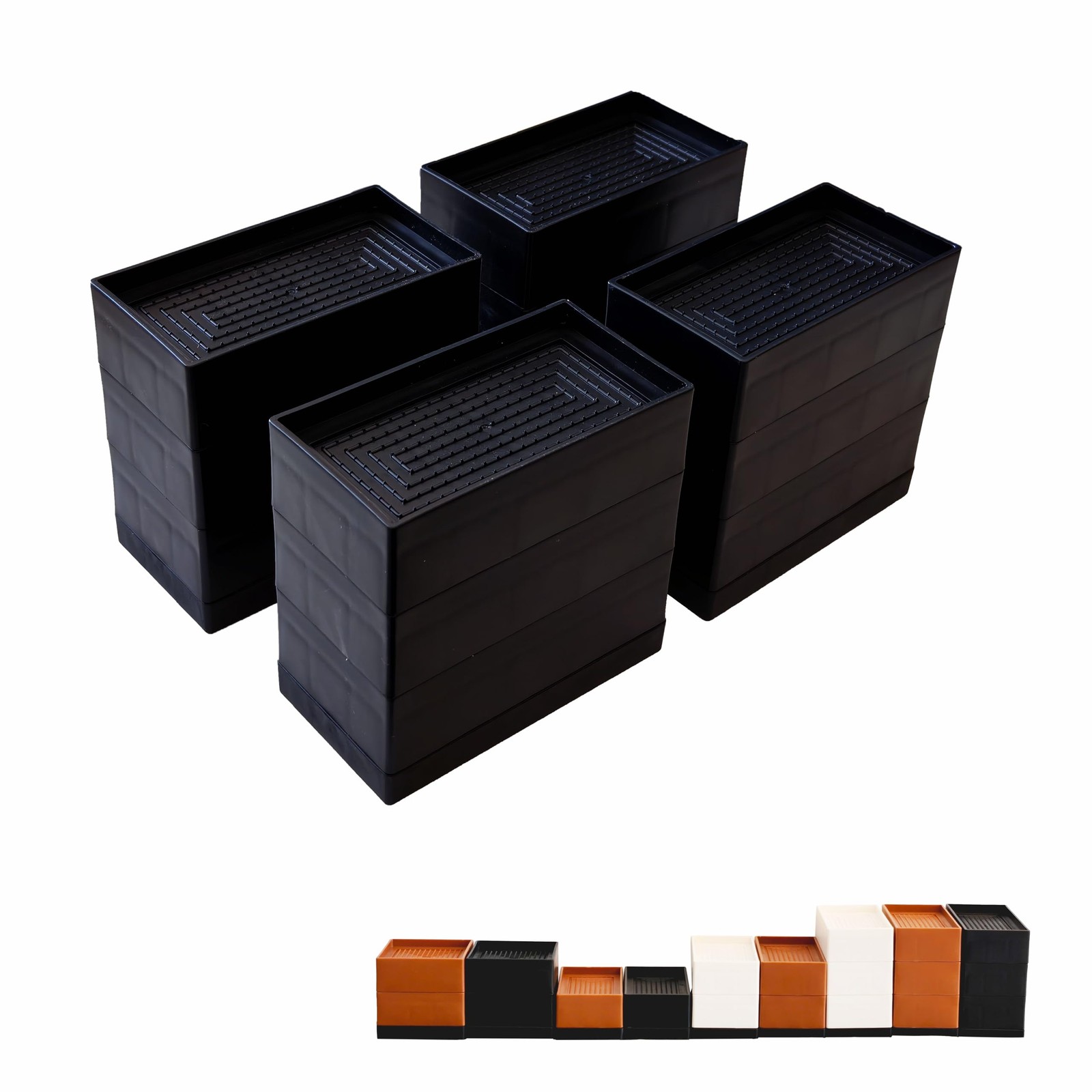 4 PCS Bed Risers Heavy Duty 1.57/2.95/4.33 Inch Adjustable Blocks Black