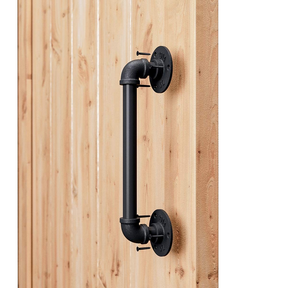 SMARTSTANDARD 11” Pipe Barn Door Handle, Black Rustic 1 Piece,